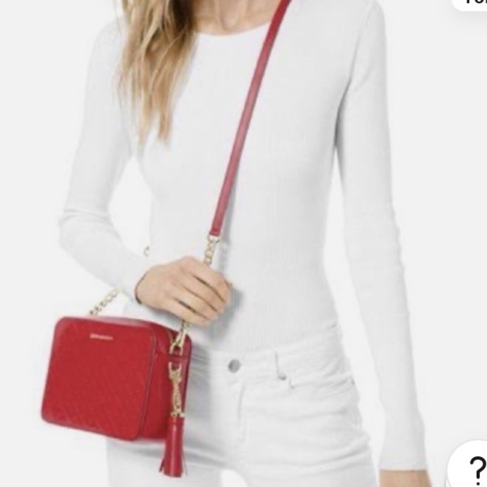Michael Kors Crossbody Bag Leather  Red with Gold Chain - Picture 2 of 9